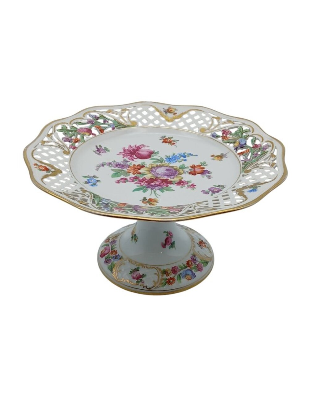 Schumann Bavaria Dresden Floral Reticulated Compote Pedestal Dish 8.25